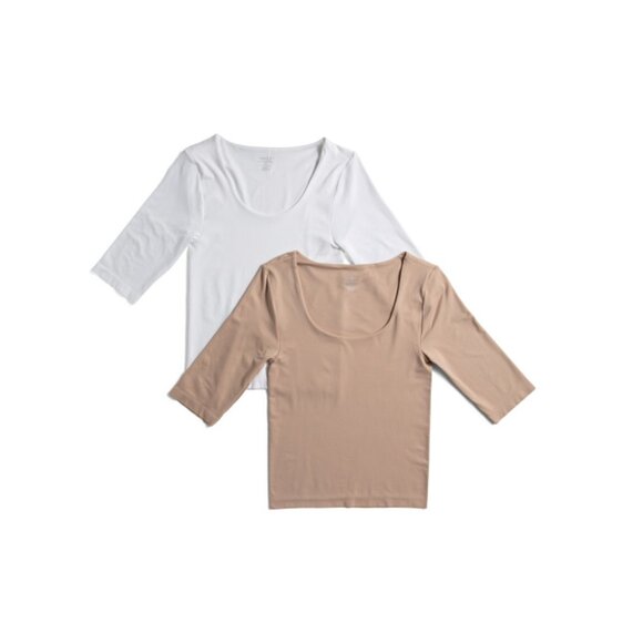 FRENCH LAUNDRY White 2pk Seamless Scoop Neck Elbow Sleeve Top - Picture 1 of 2